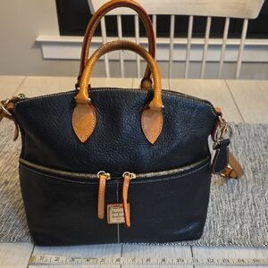 Dooney & Bourke Black and Brown Leather Satchel With Matching Key  Ring